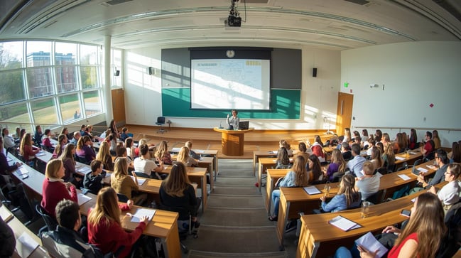college lecture hall with female professir